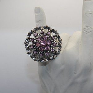 Pink Stone Silver Tone Expandable Ring